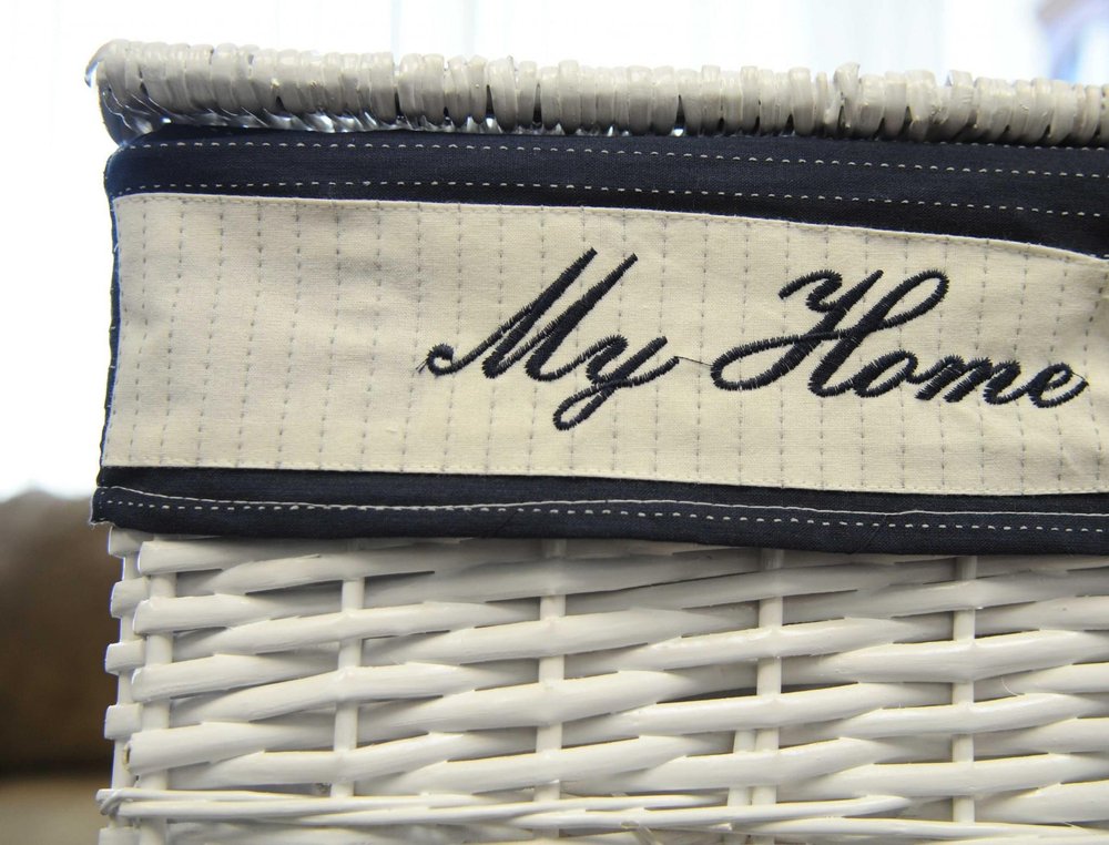 Set of Five Blue And White Rattan Basket