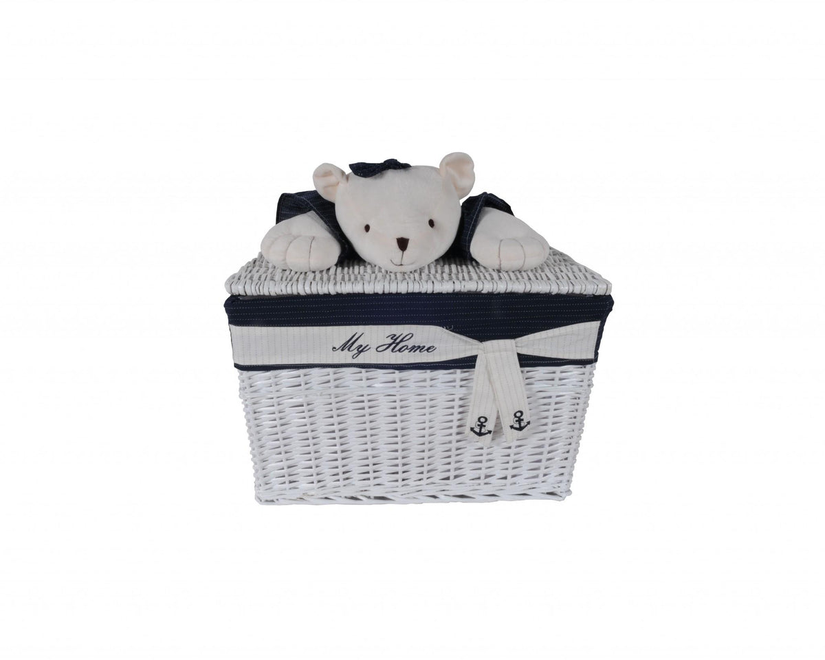 Set of Five Blue And White Rattan Basket