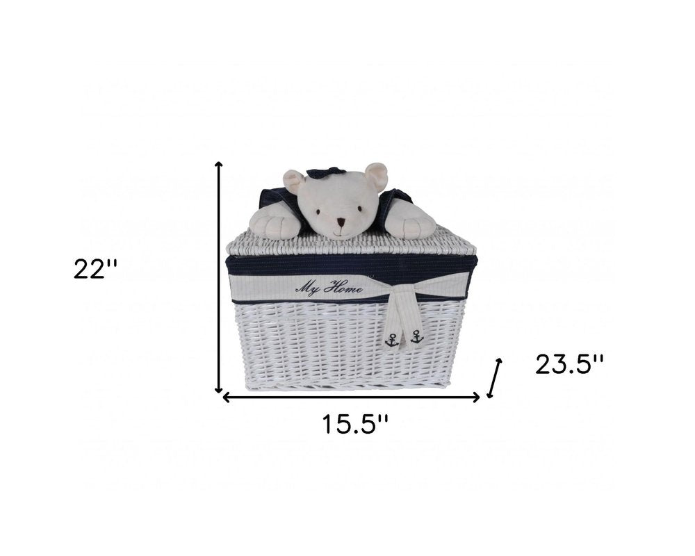 Set of Five Blue And White Rattan Basket