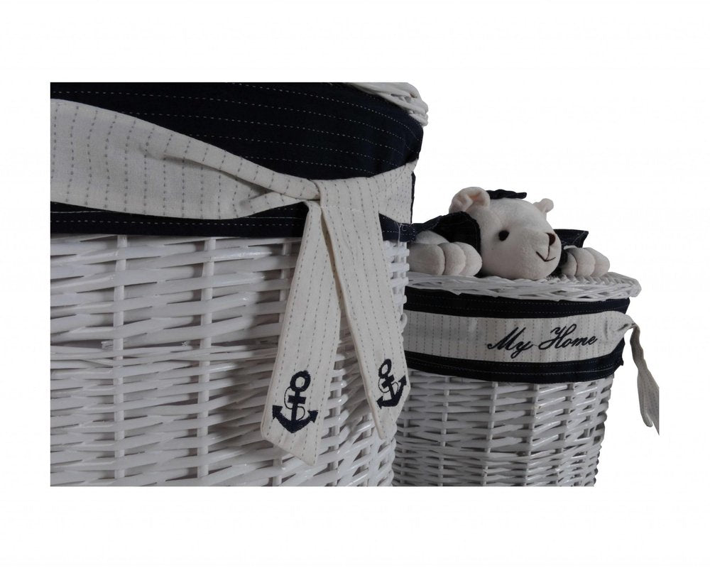 Set of Four Blue And White Rattan Basket