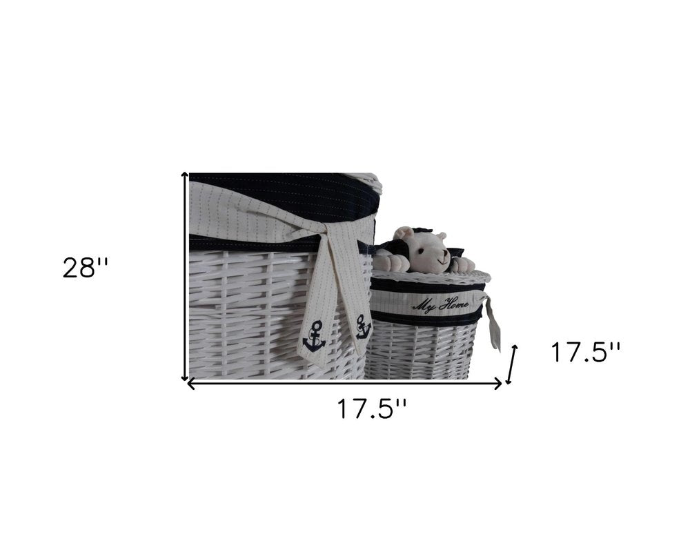 Set of Four Blue And White Rattan Basket