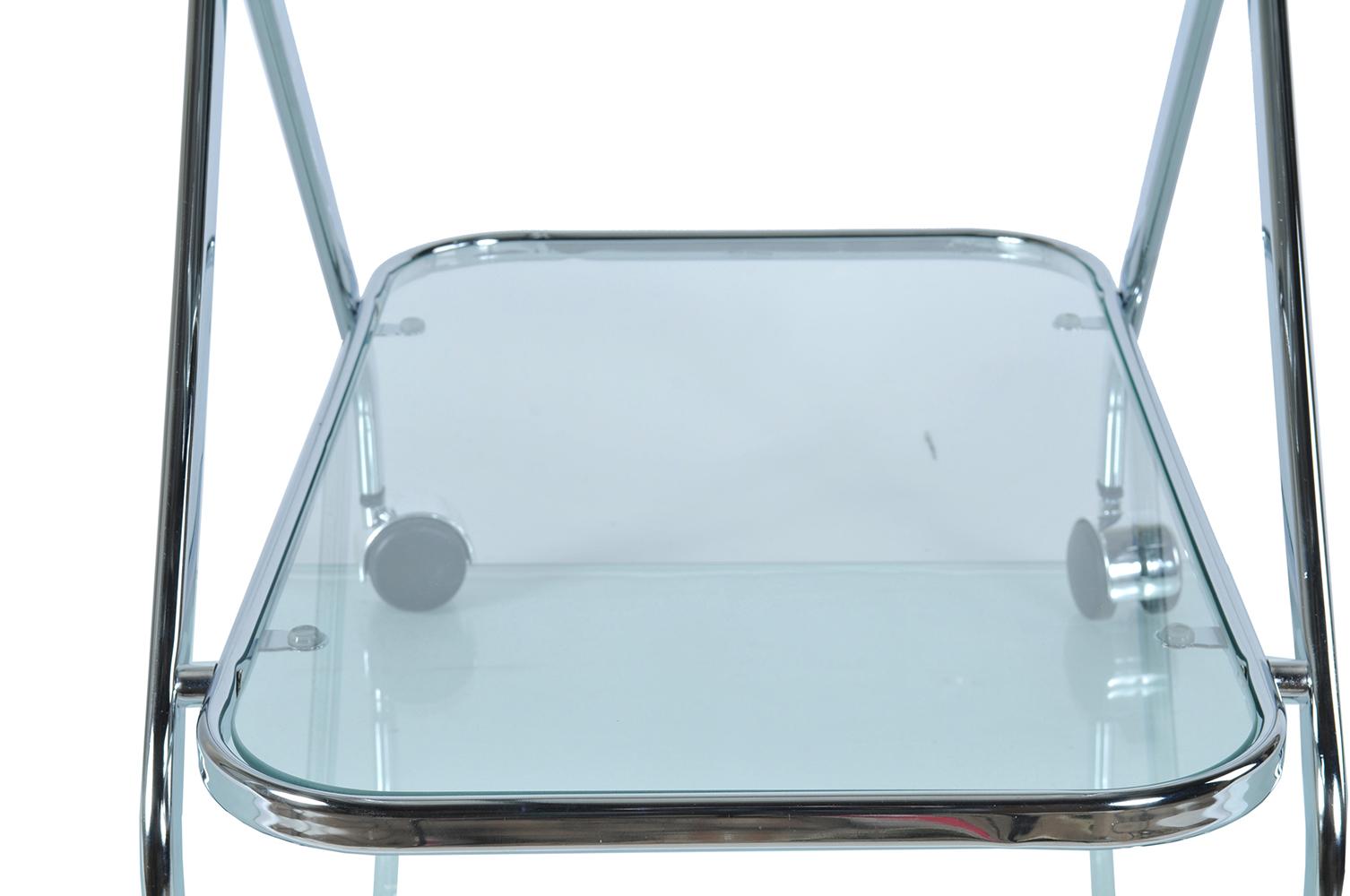 26" Silver Metal and Glass Rolling Bar Cart