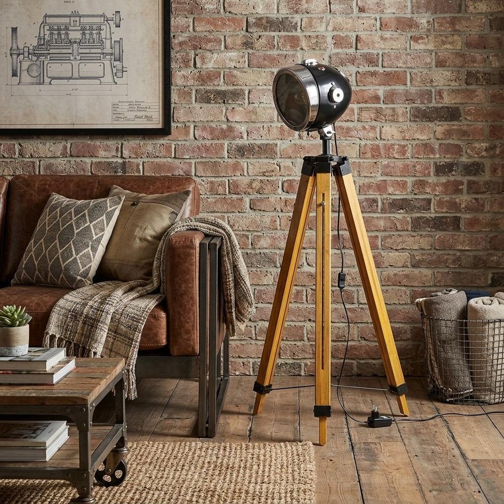 35" Brown Tripod Floor Lamp With Cone