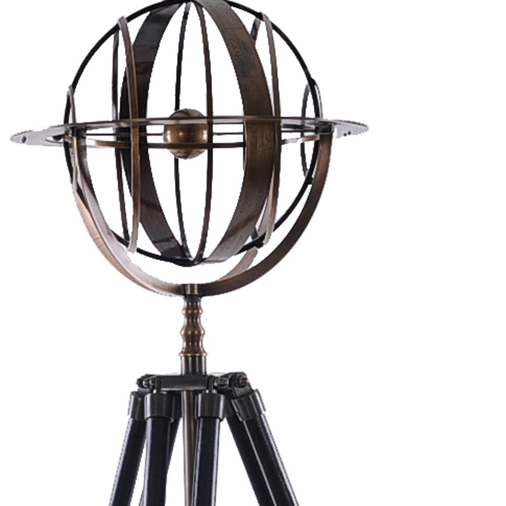 25" X 25" X 45.75" Brass Armillary With Wood Stand