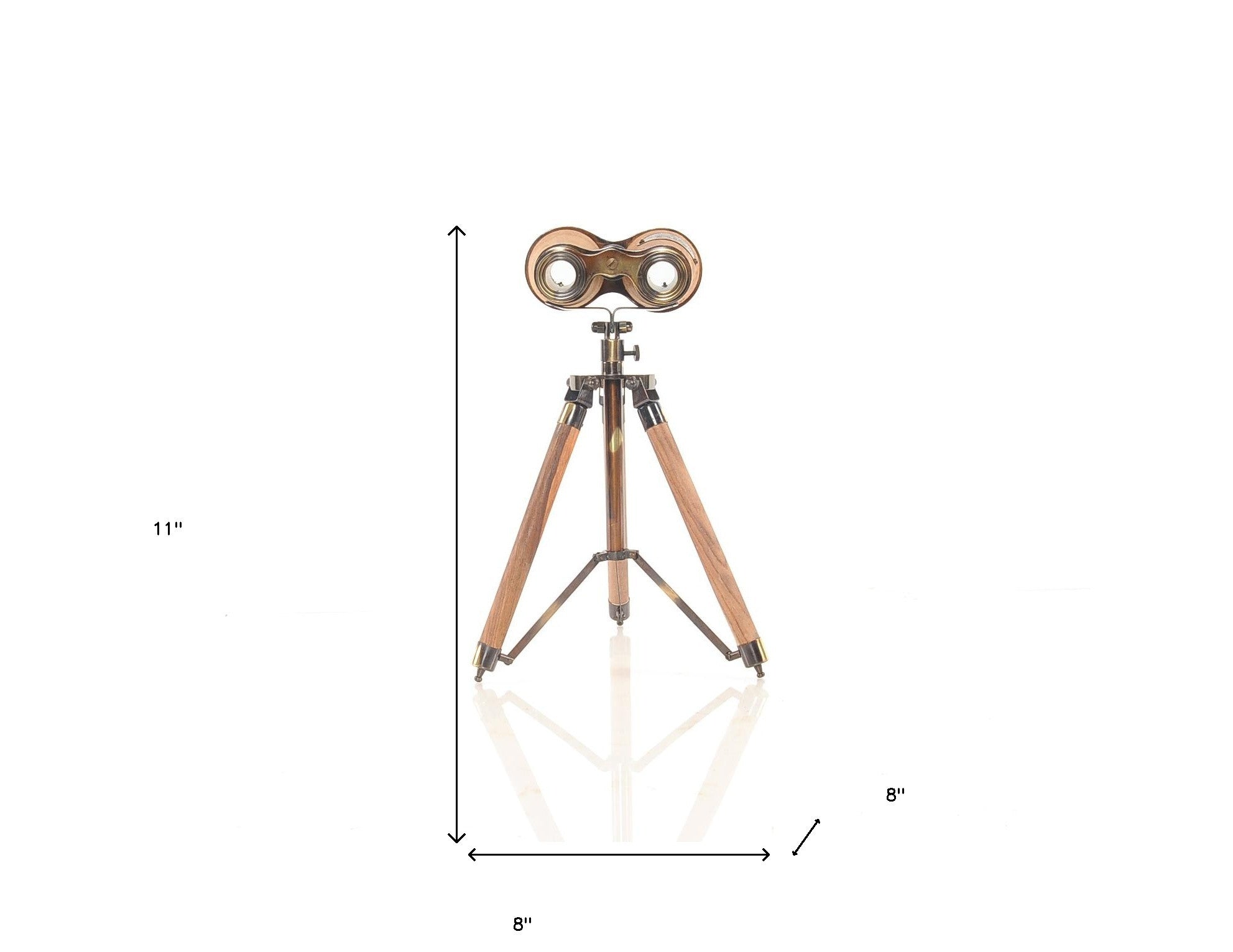 8" X 8" X 11" Wood Brass Binocular On Stand