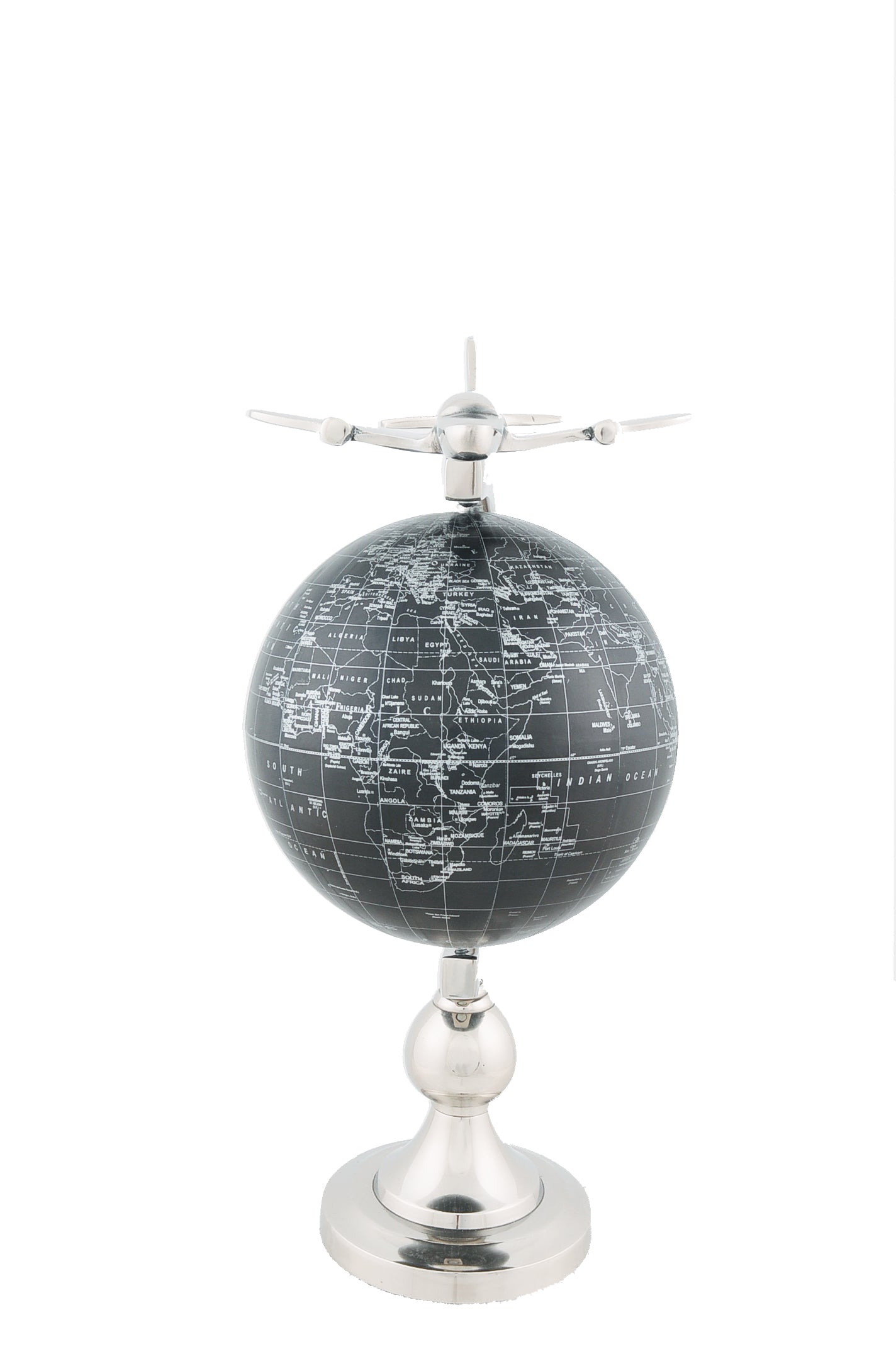 10" X 8.5" X 18" Airplane On Globe With Brass Stand