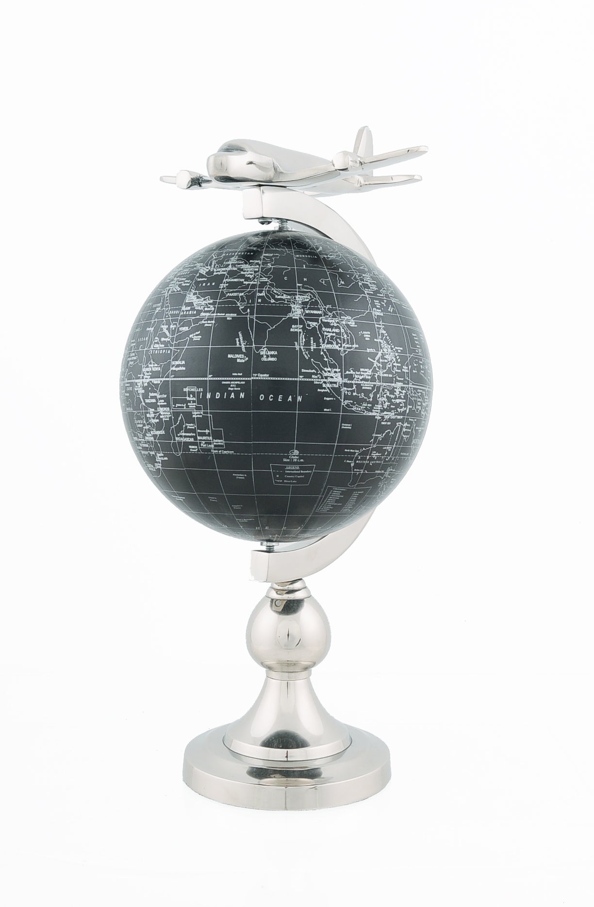 10" X 8.5" X 18" Airplane On Globe With Brass Stand