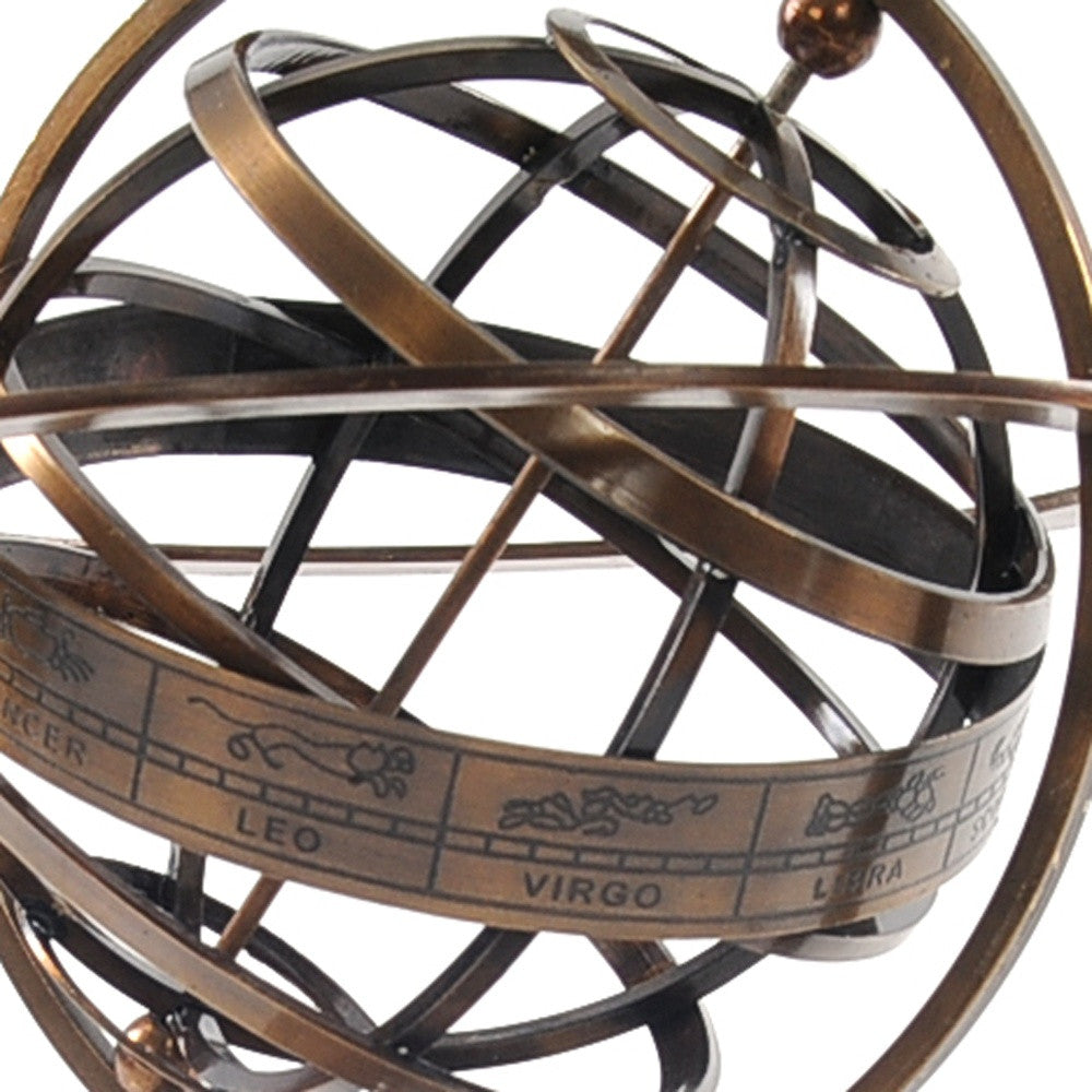 7" X 7" X 11" Brass Armillary With Compass On Wood Base