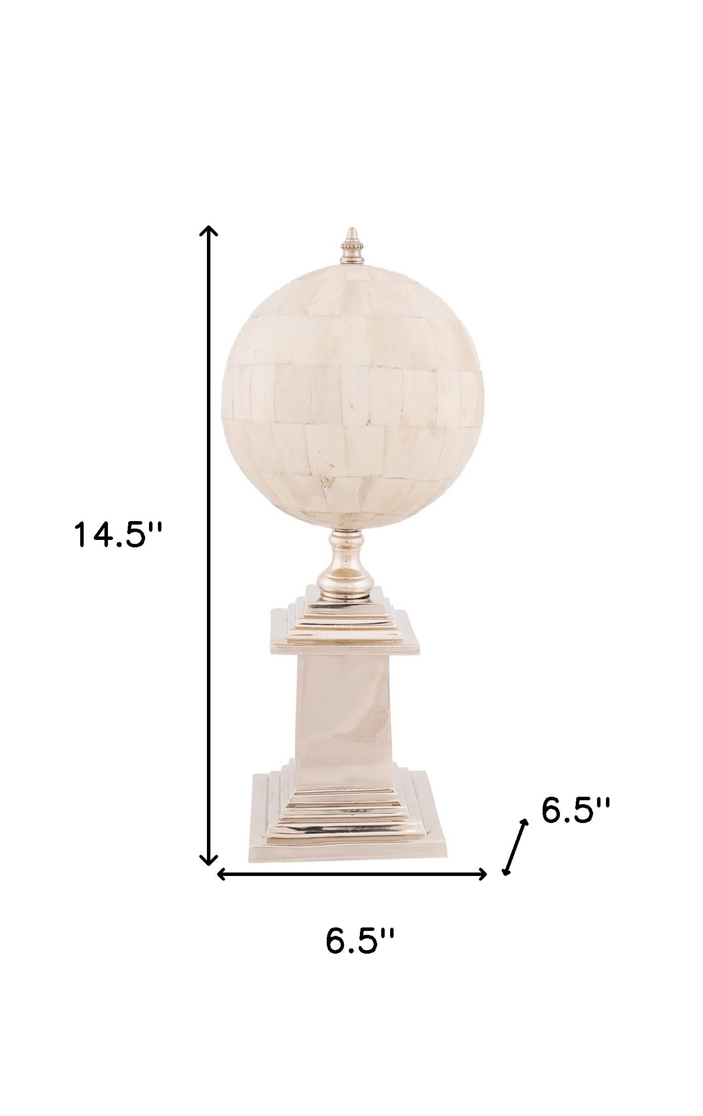 6.5" X 6.5" X 14.5" Bone Globe With Alluminum Base