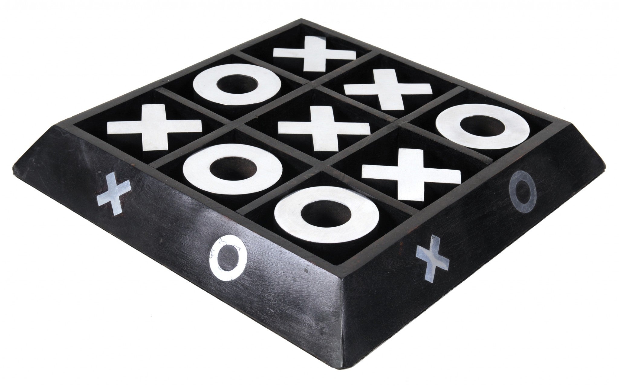 Nickel And Dark Wood Tic Tac Toe Game Sculpture