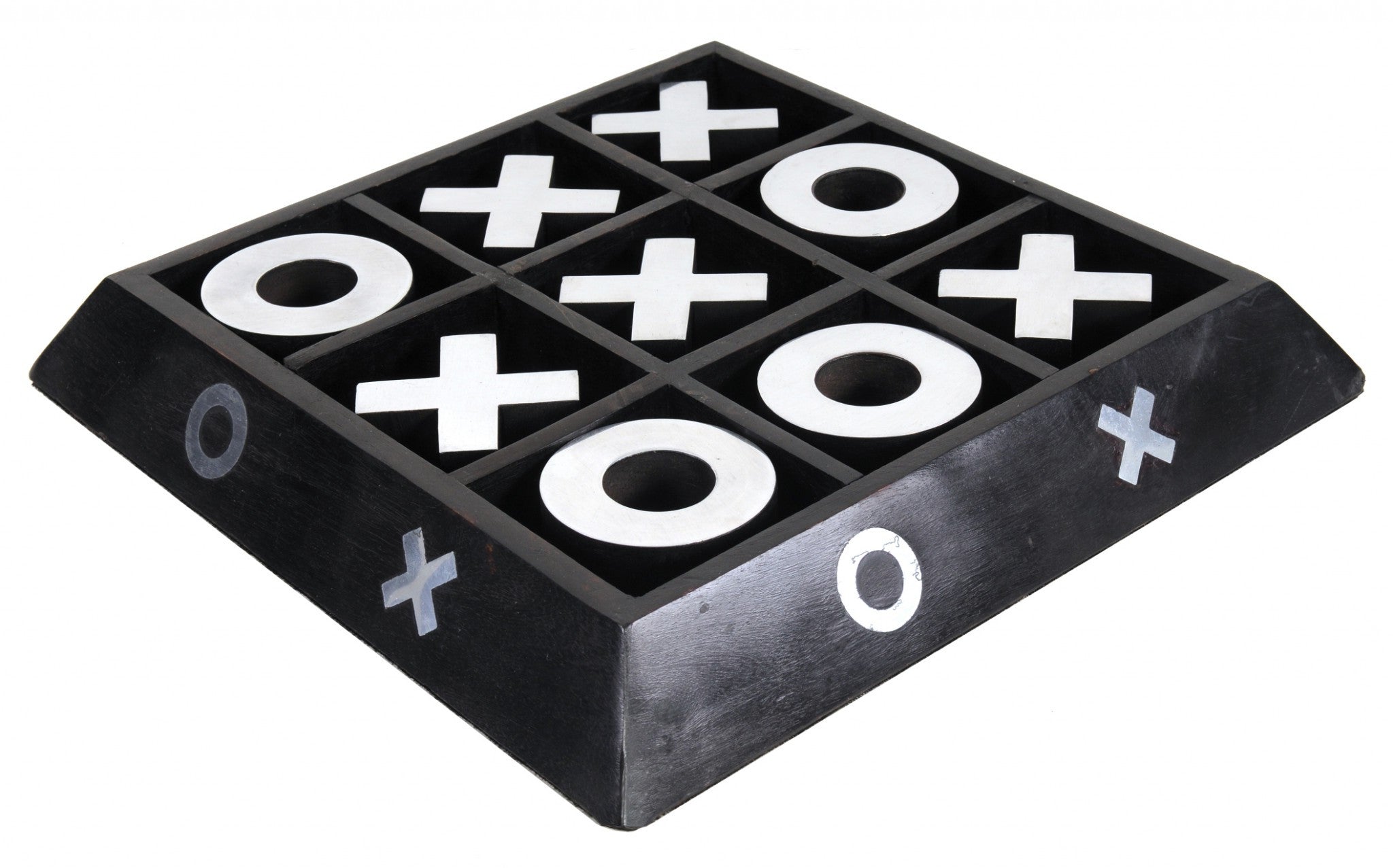 Nickel And Dark Wood Tic Tac Toe Game Sculpture