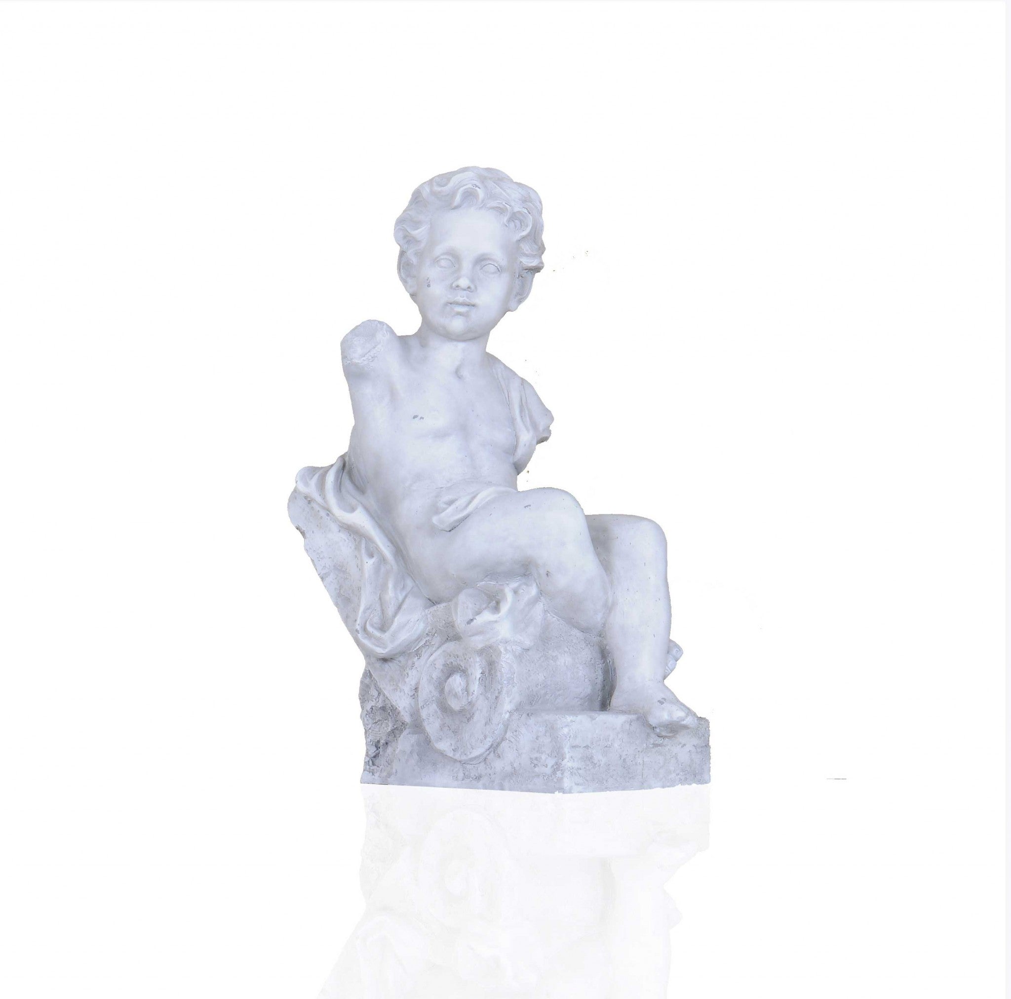 Vintage Look Off White Boy Sitting Statue