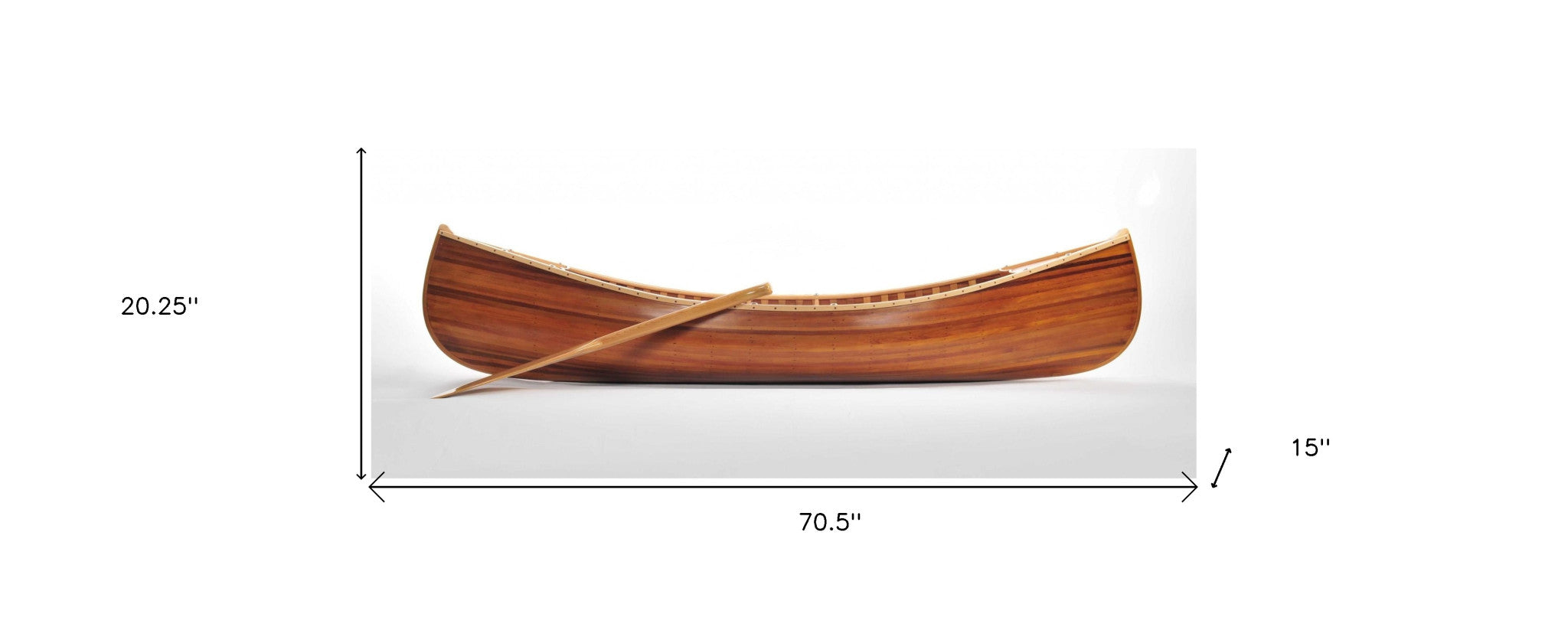 20.25" X 70.5" X 15" Wooden Canoe With Ribs Matte Finish