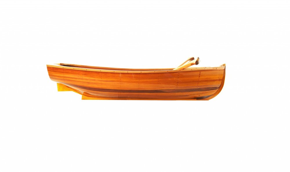 15" Wood Brown Solid Wood Hand Painted Model Boat Tabletop Sculpture