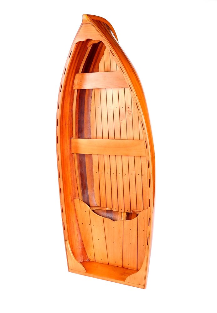 15" Wood Brown Solid Wood Hand Painted Model Boat Tabletop Sculpture