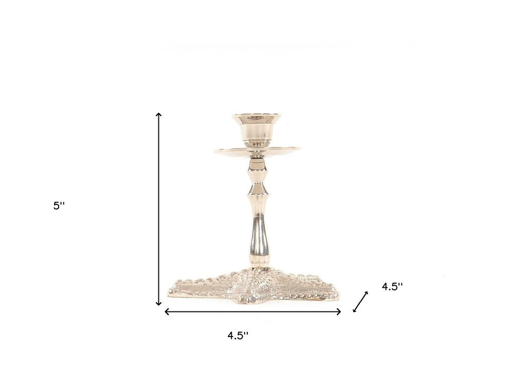 5" Silver Brass Starfish Tabletop Candle Holder