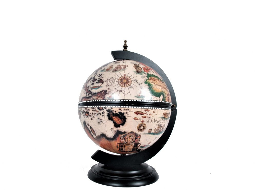 13" Brown And Black World Map Globe Chess Game Set