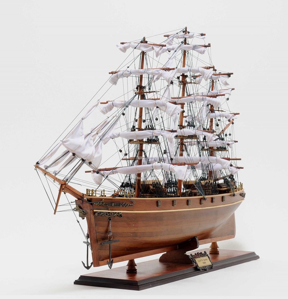 28" Brown Solid Wood Hand Painted Model Boat