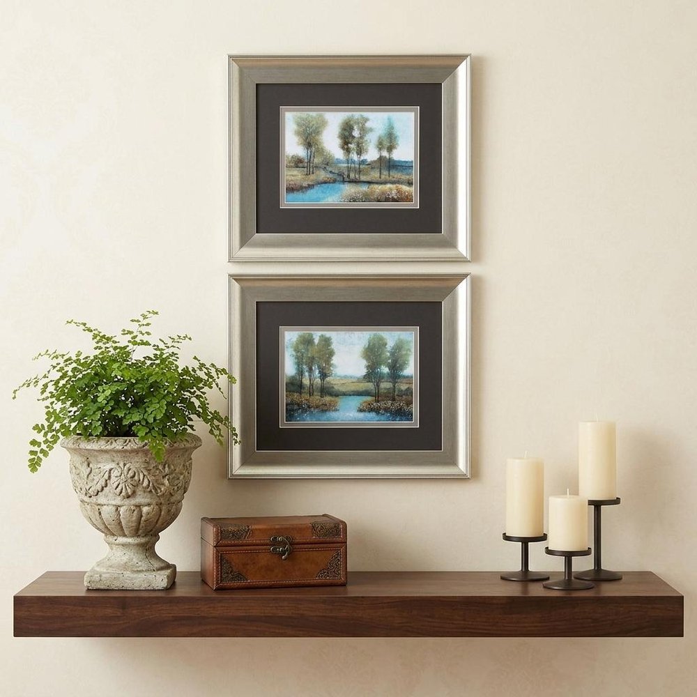 13" X 11" Brushed Silver Frame Stream Side (Set Of 2)
