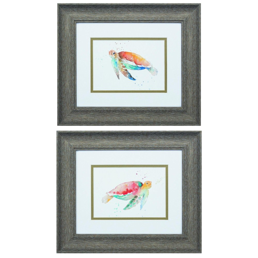 Set of Two Red and Blue Turtle Framed Wall Art