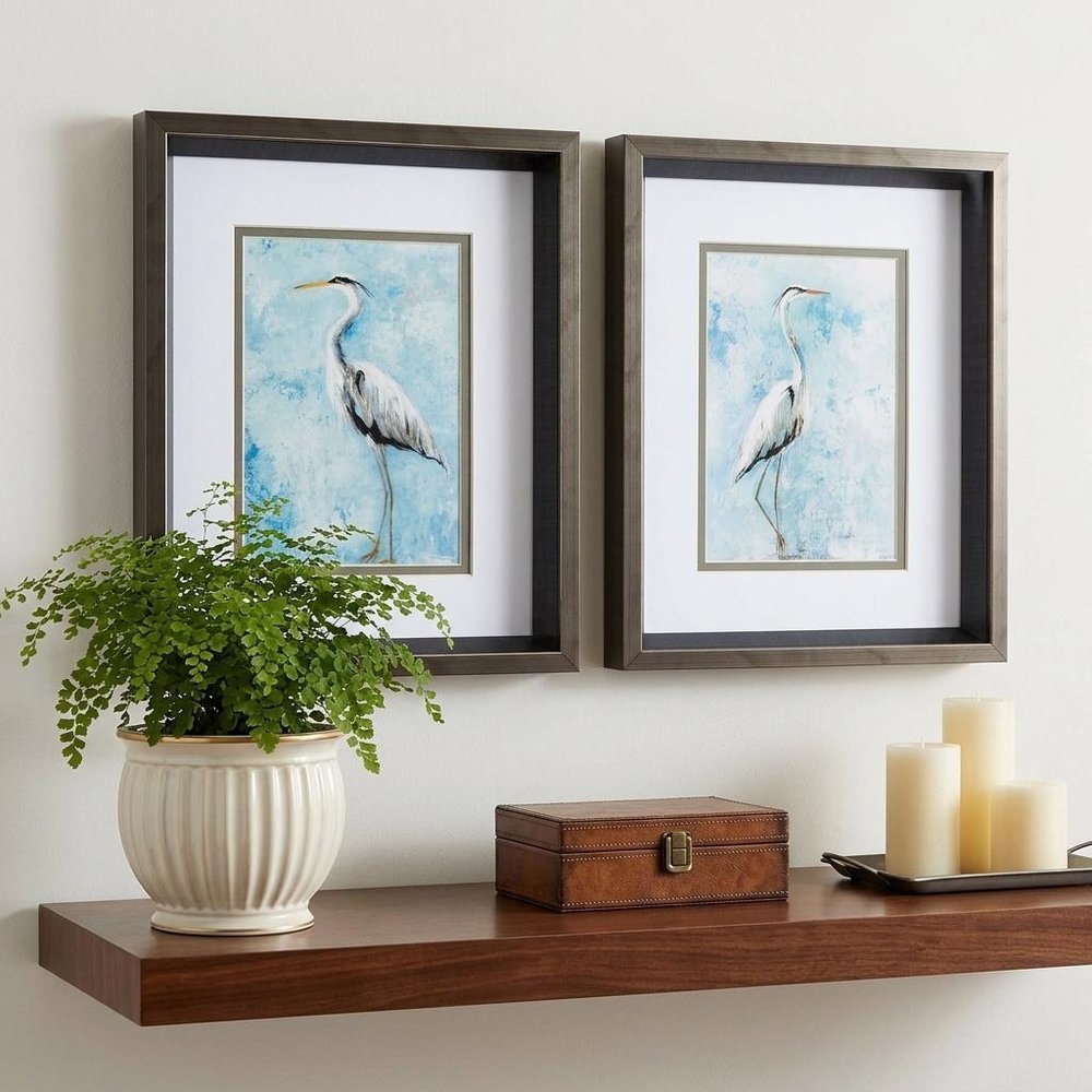 10" X 12" Brushed Silver Frame Hazy Morning Heron (Set Of 2)