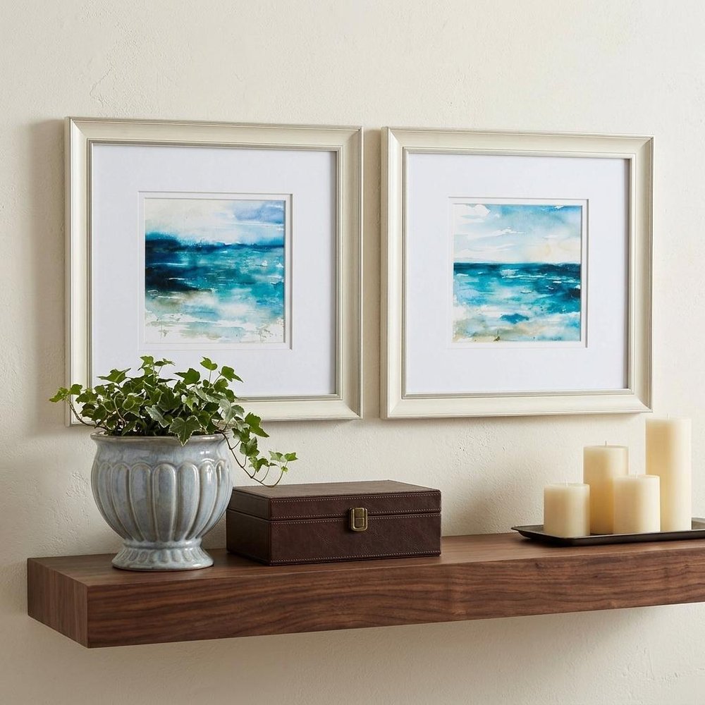 12" X 12" Champagne Gold Color Frame  Ocean Break (Set Of 2)
