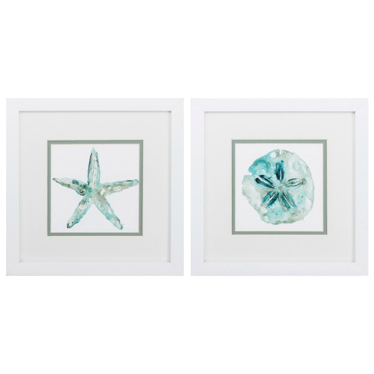 Set of Two Aqua Coastal White Square Framed Art