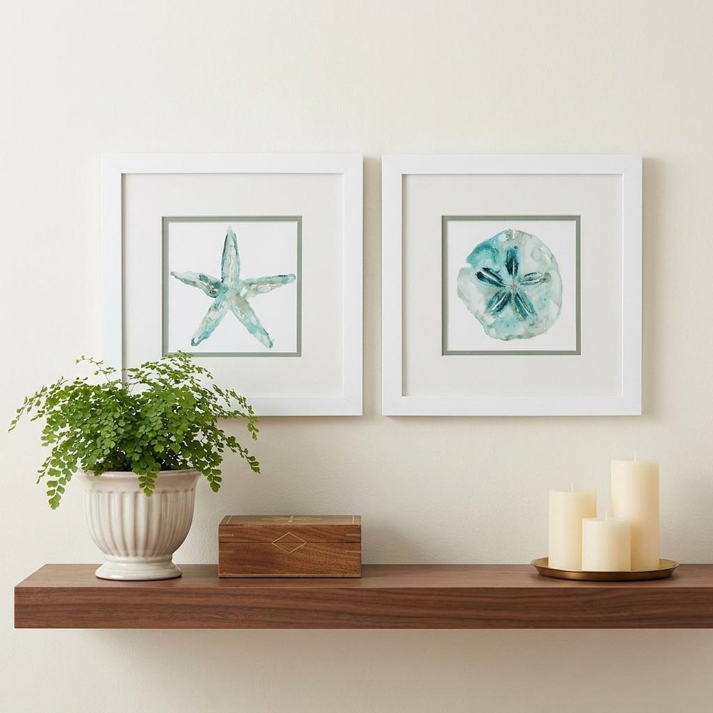 Set of Two Aqua Coastal White Square Framed Art