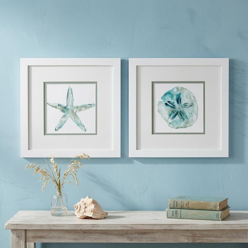 Set of Two Aqua Coastal White Square Framed Art