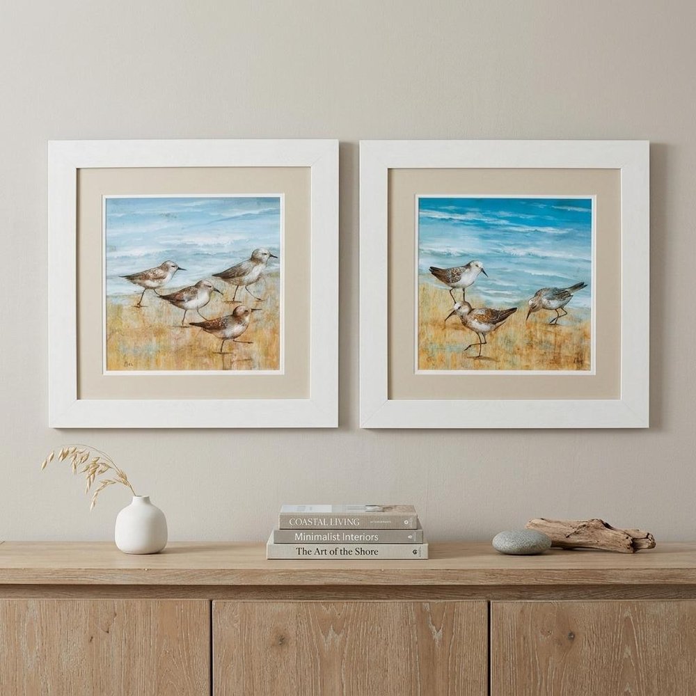 19" X 19" White Frame Sandpipers (Set Of 2)