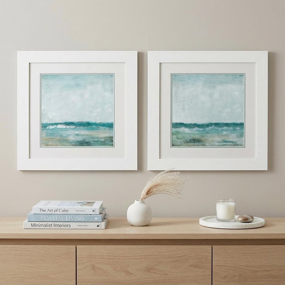 Set of Two 19" X 19" White and Blue Ocean Wall Decor