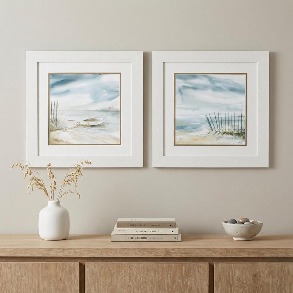 19" X 19" White Frame Subtle Mist (Set Of 2)
