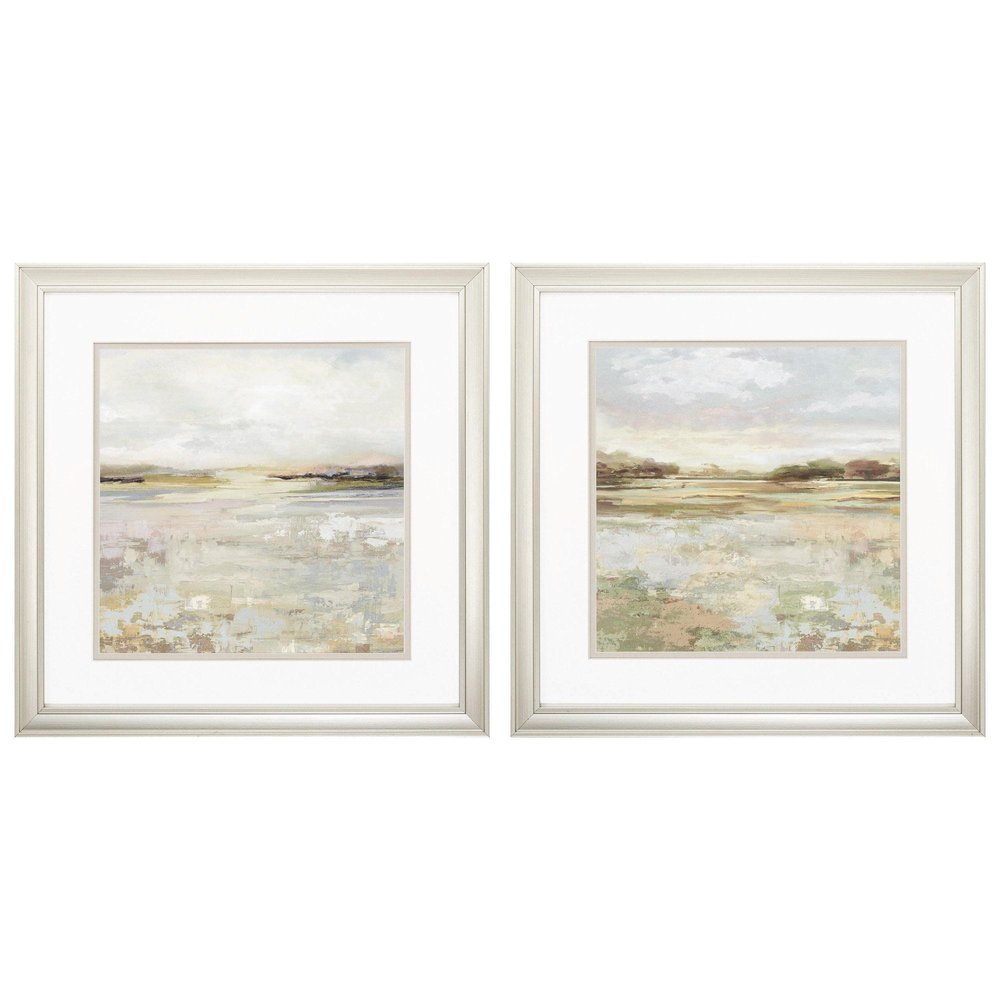 Set of Two 18" Sunset Landscapes Champagne Framed Wall Decor