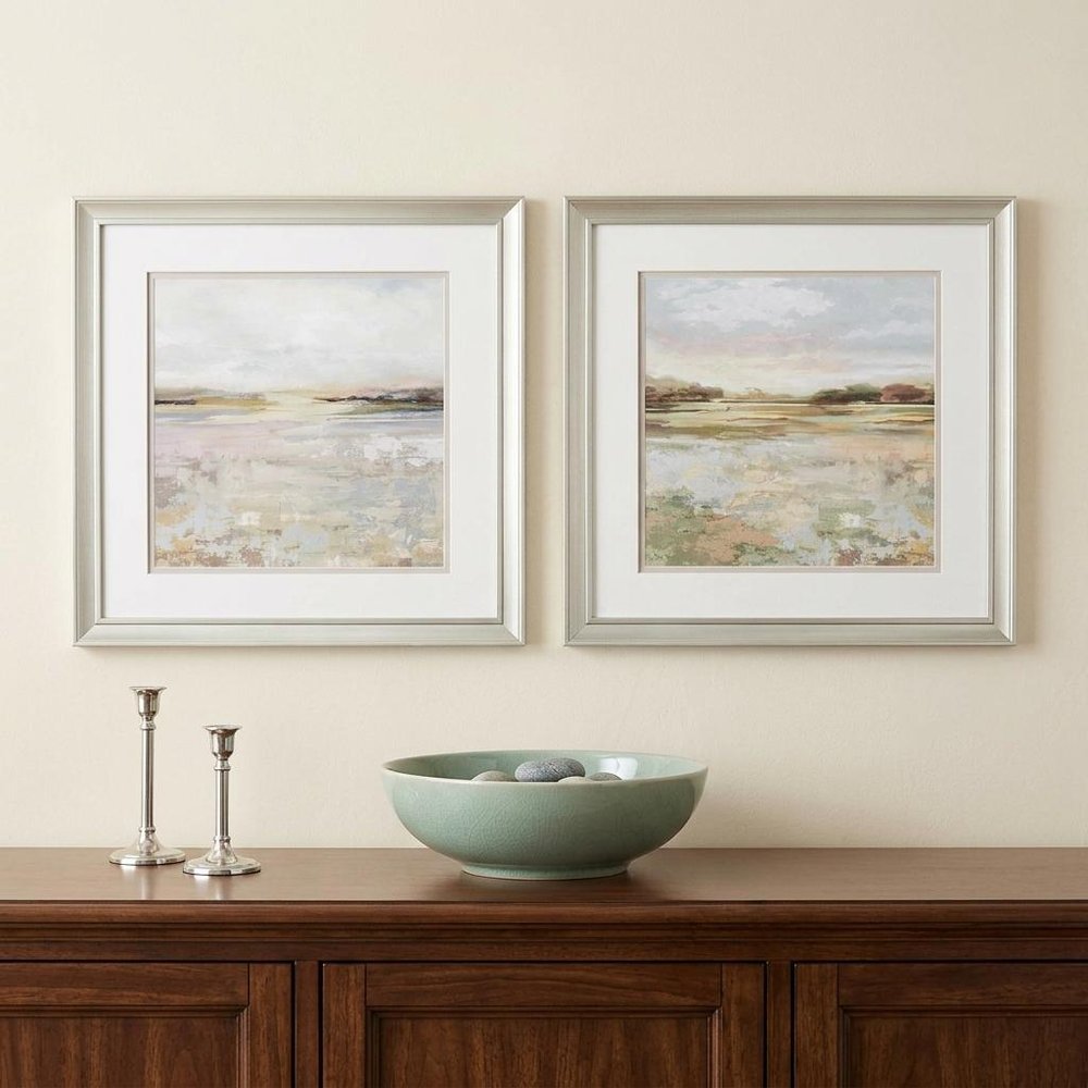 Set of Two 18" Sunset Landscapes Champagne Framed Wall Decor