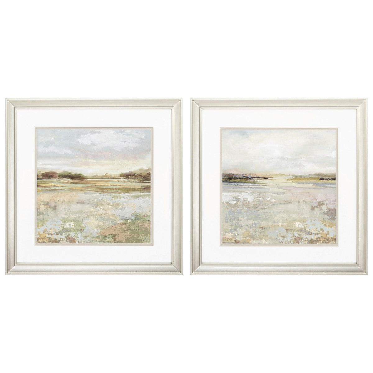 Set of Two 18" Sunset Landscapes Champagne Framed Wall Decor