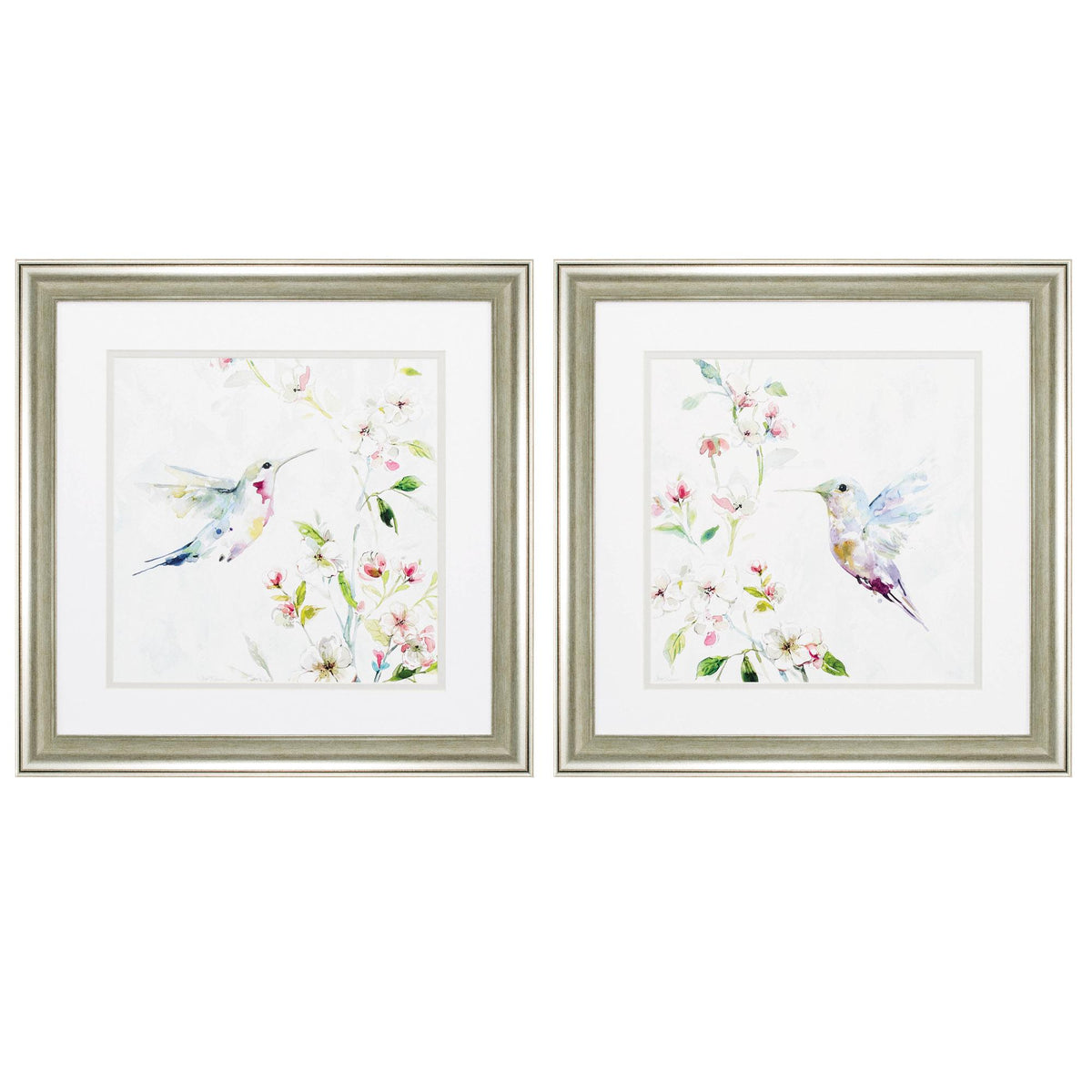 19" X 19" Brushed Silver Frame Hummingbird (Set Of 2)