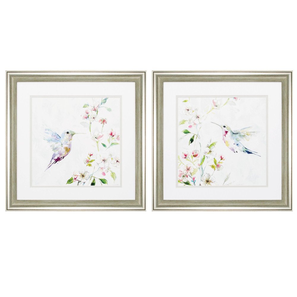 19" X 19" Brushed Silver Frame Hummingbird (Set Of 2)