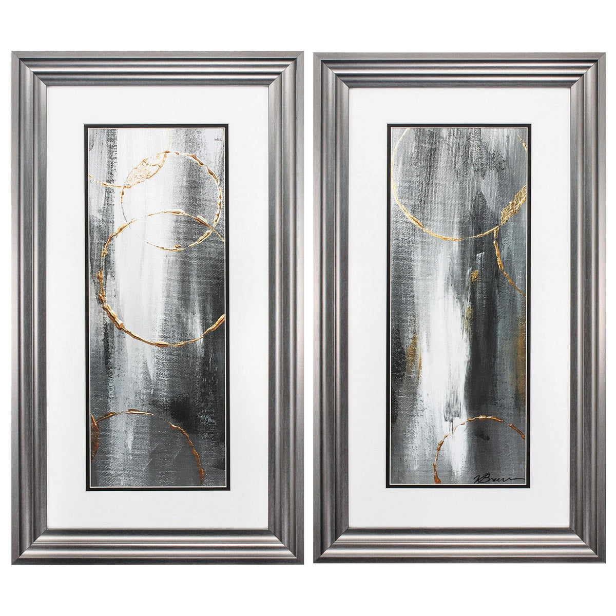 Set of Two Modern Abstract Gunmetal Framed Art