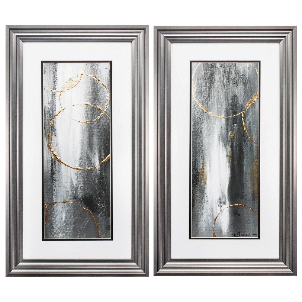Set of Two Modern Abstract Gunmetal Framed Art