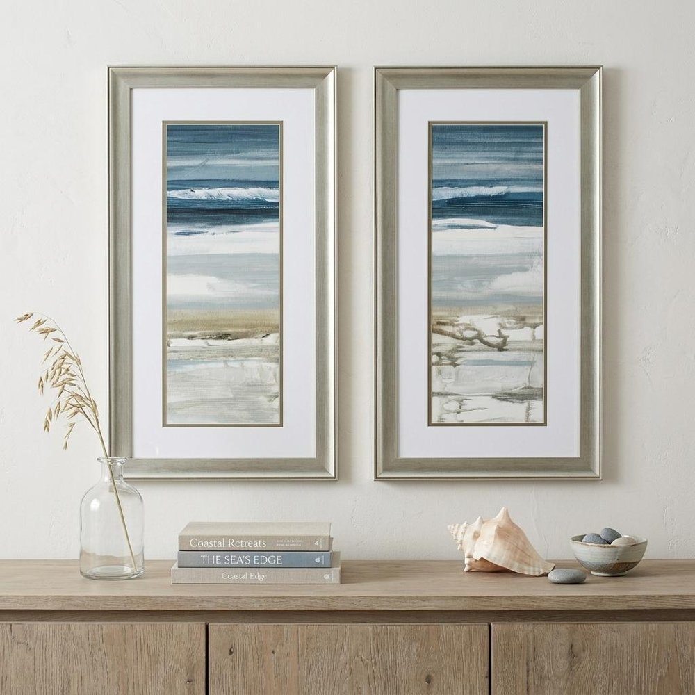 Set of Two 27" X 15" Ocean Print Silver Framed Art Wall Decor
