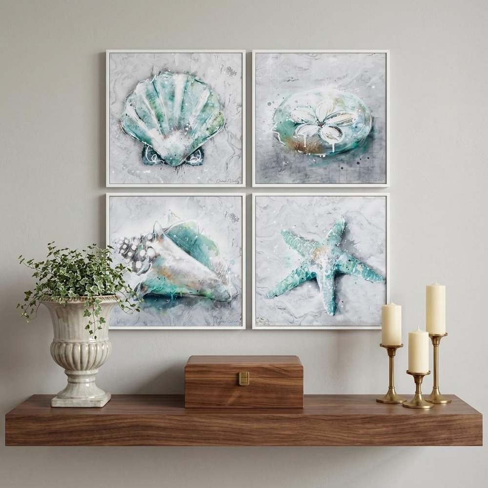 12" X 12" Matte White Frame Sealife (Set Of 4)