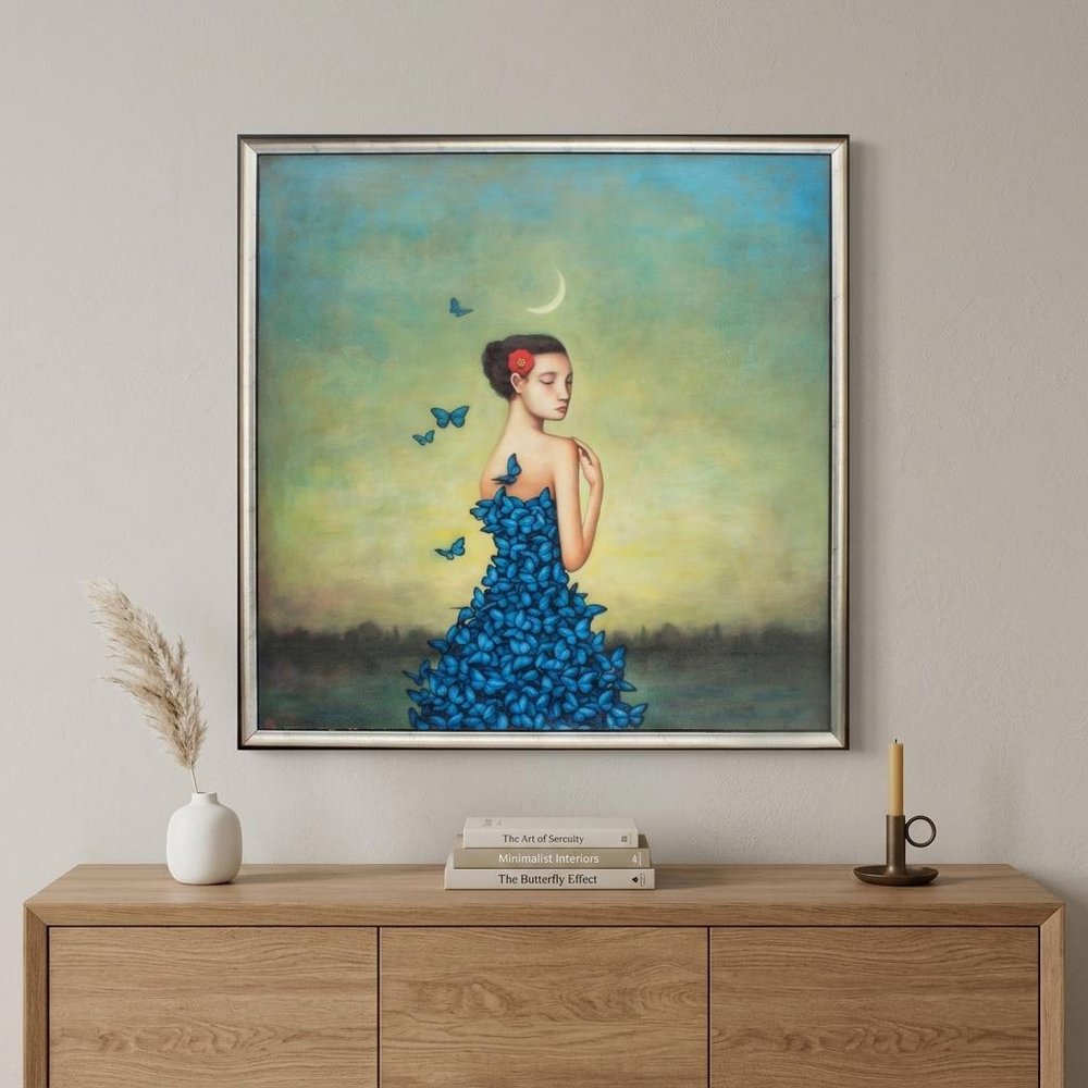 25" X 25" Silver Frame Metamorphosis In Blue