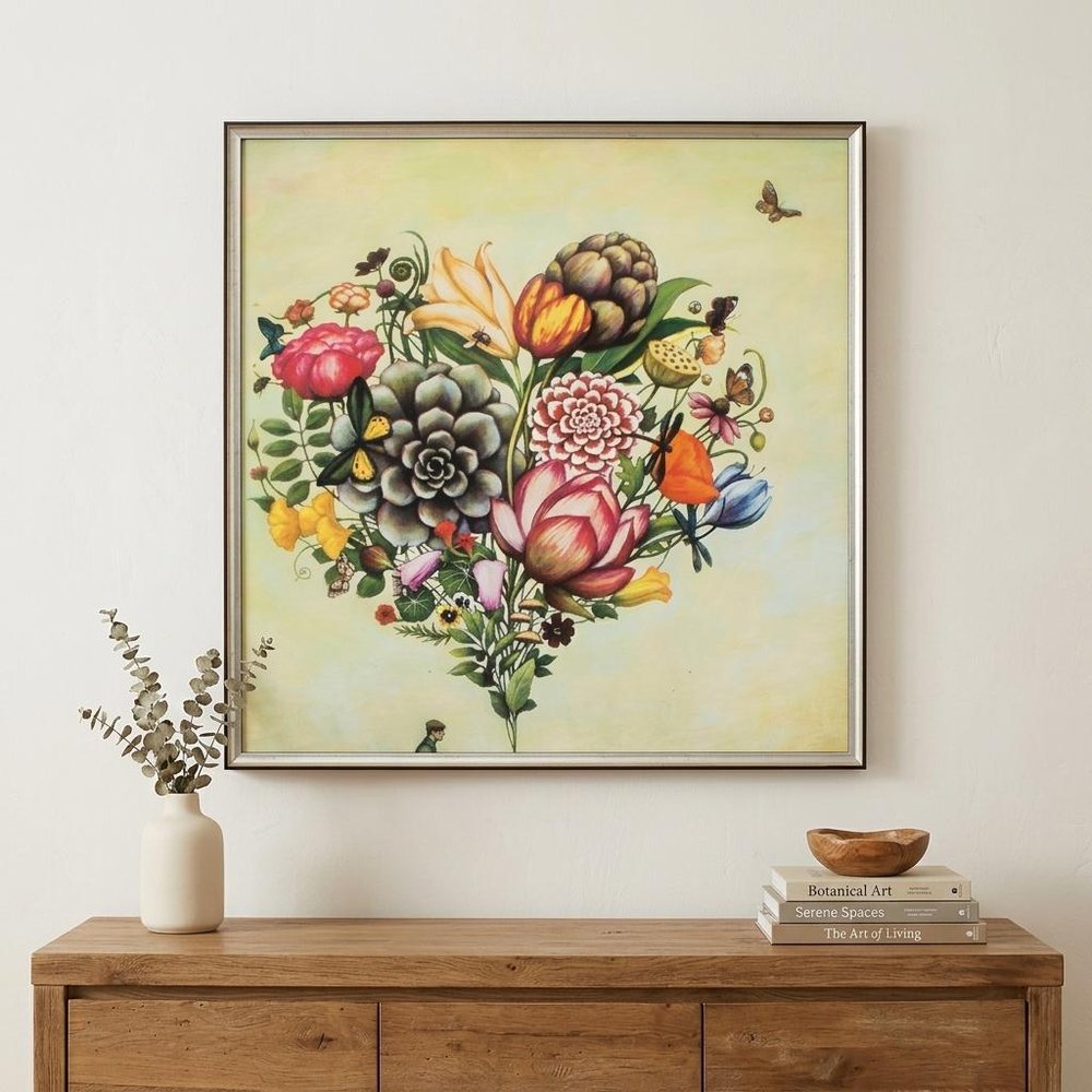 25" X 25" Silver Frame Big Heart Botany