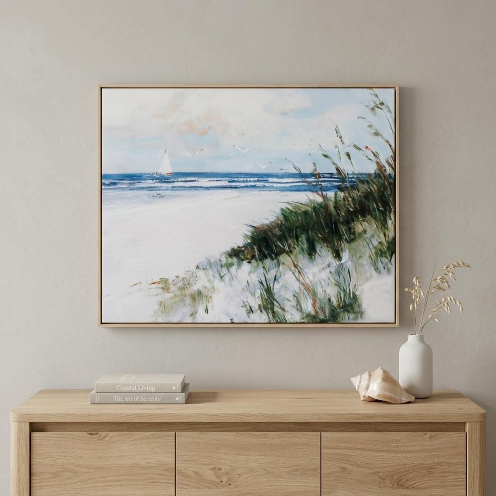 31" X 25" Woodtoned Frame Oak Island Sunrise