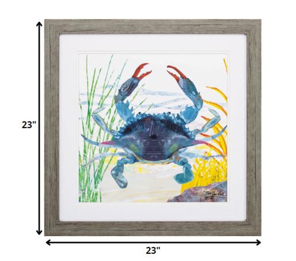 23" X 23" Woodtoned Frame Sea Creature Crab