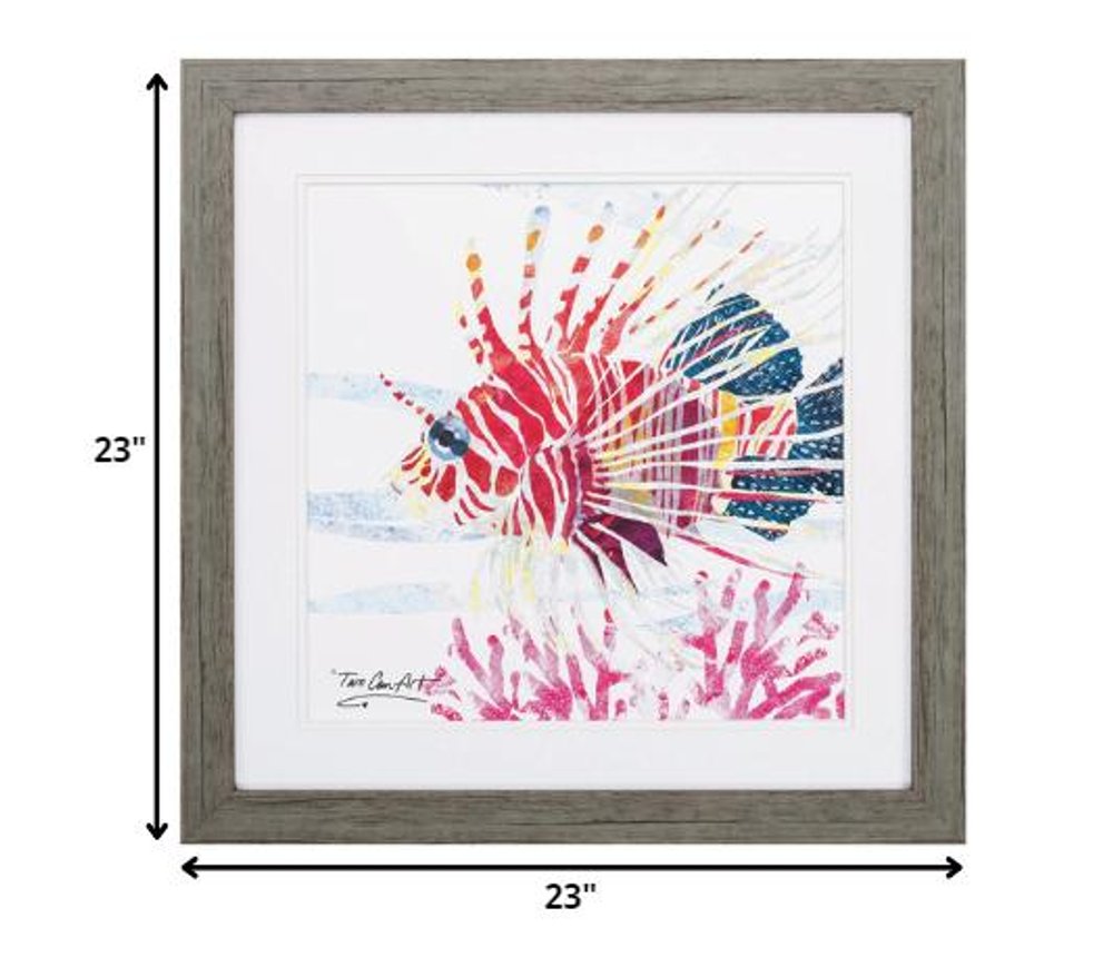 23" X 23" Sea Creature Fish Brown Square Framed Art