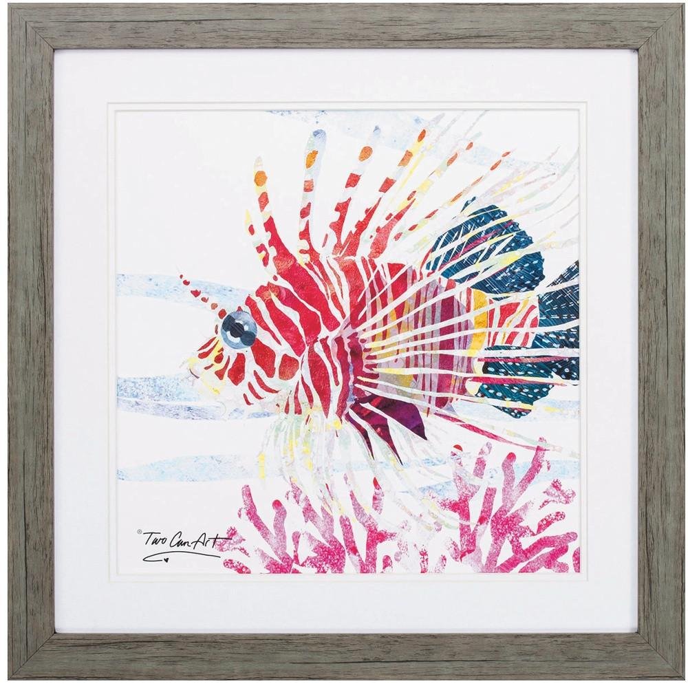 23" X 23" Sea Creature Fish Brown Square Framed Art