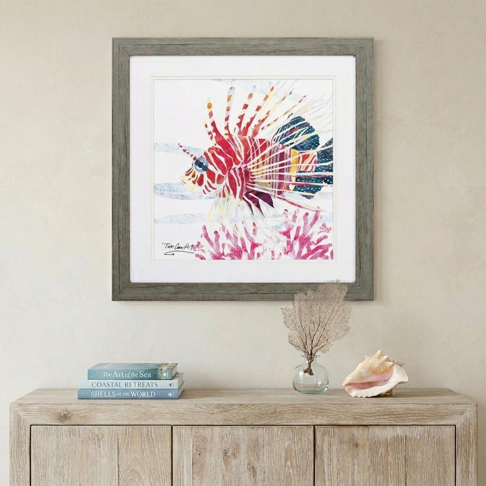 23" X 23" Sea Creature Fish Brown Square Framed Art
