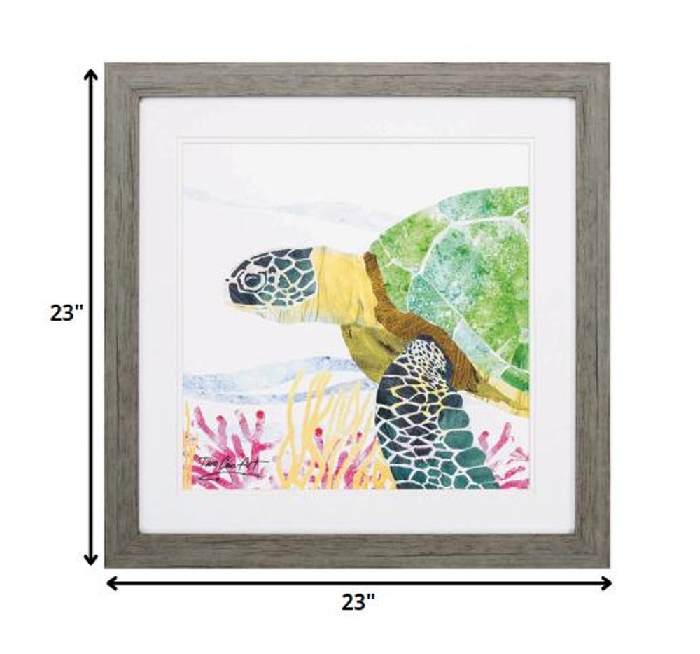 23" X 23" Sea Creature Sea Turtle Brown Square Framed Art