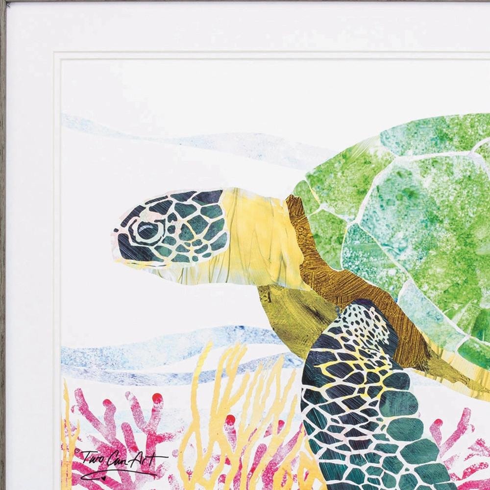 23" X 23" Sea Creature Sea Turtle Brown Square Framed Art